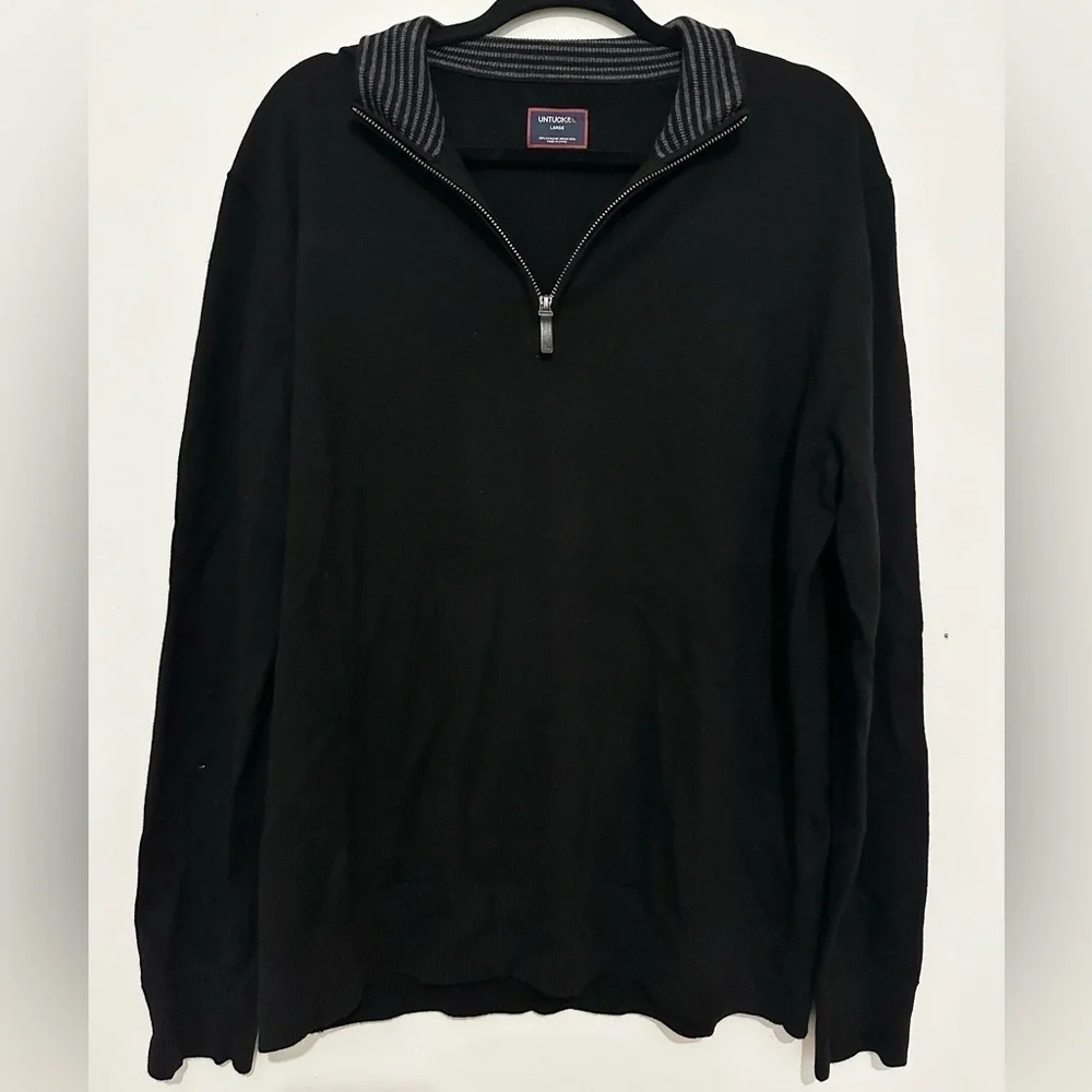UNTUCKit Sweater Mens L Black 1/4 Quarter Zip Merino Wool Pullover Golf Outdoor